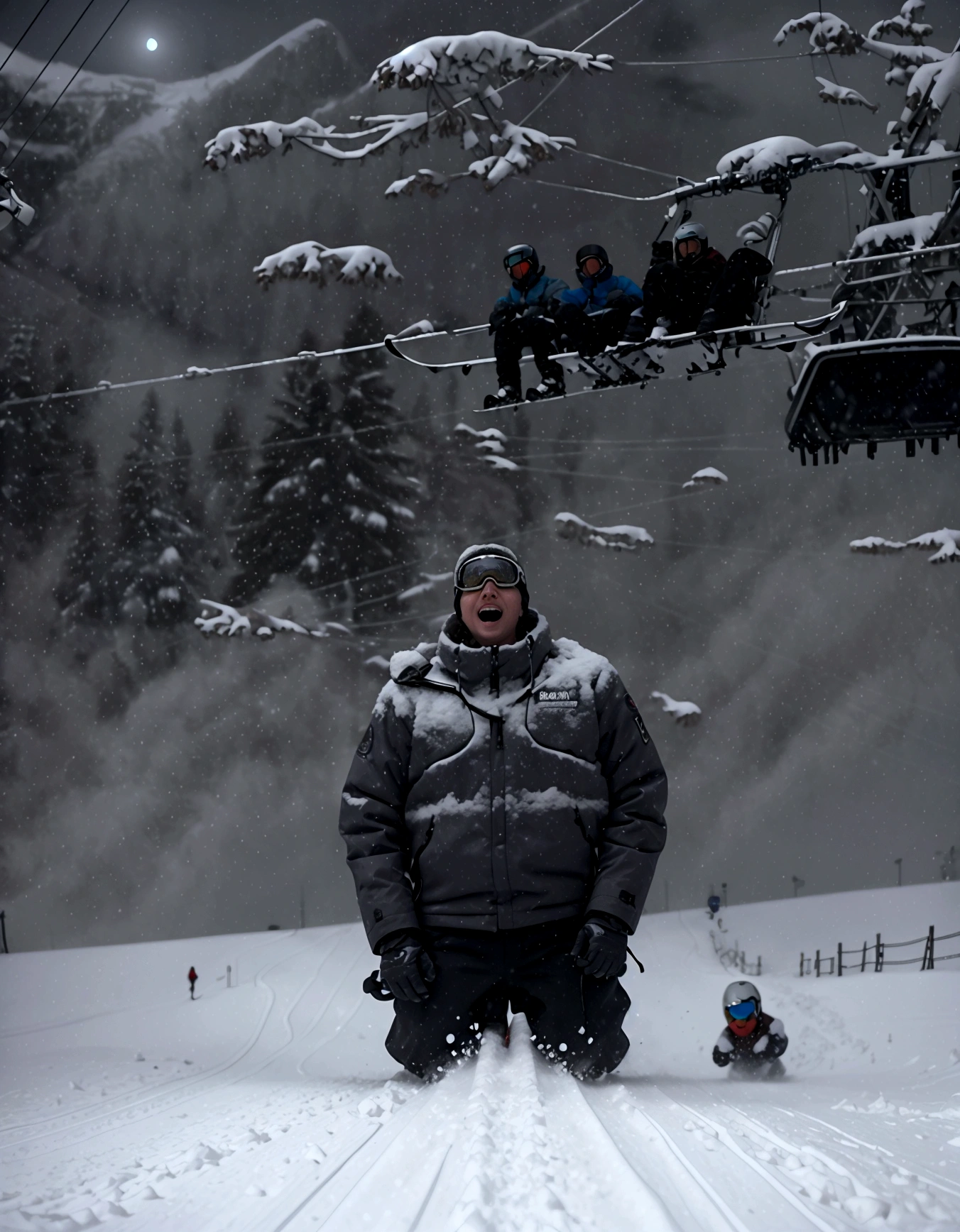 skiers enjoying the snow, riding a ski lift, Blizzard ::5, nicolas delort, in the middle of a blizzard, Thomas Fogarty, Peter Biermann, Blizzard, blizzard, Trent Park, Anato Finnstark, Einar Nielsen, Harvey Pratt, Giovanni Pelliccioli, during snowfall, David Burnett