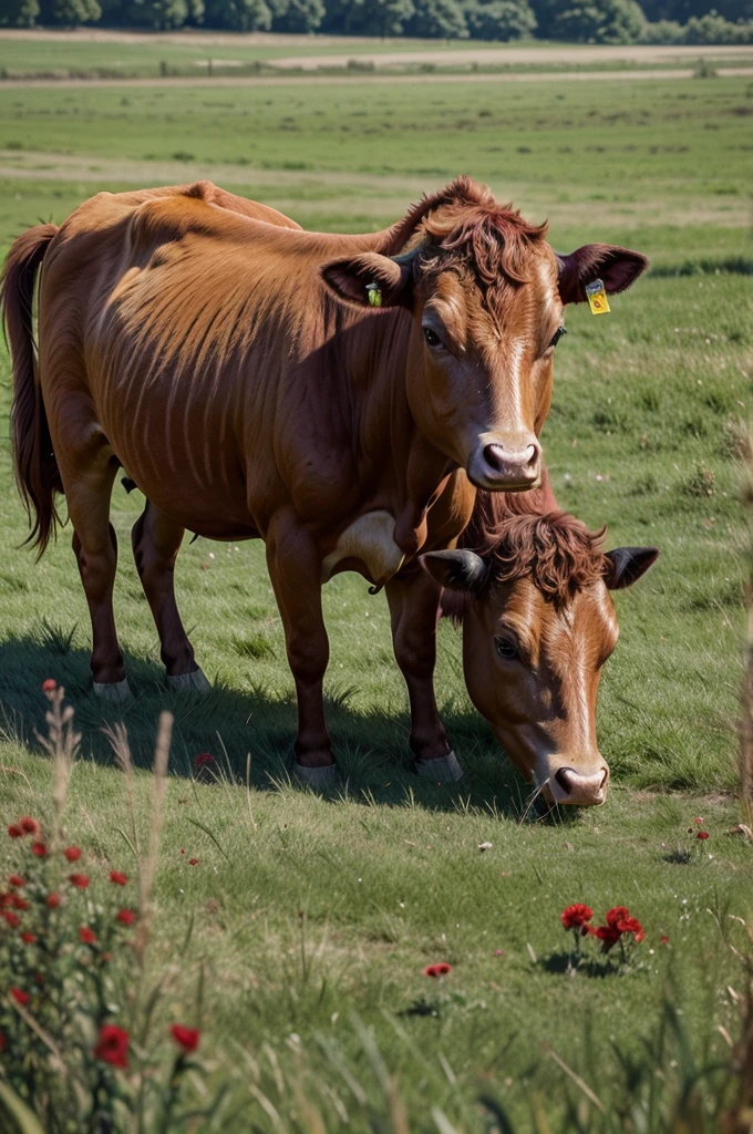 red cow, all red, not grass, vestical image, realisitic, 4K
