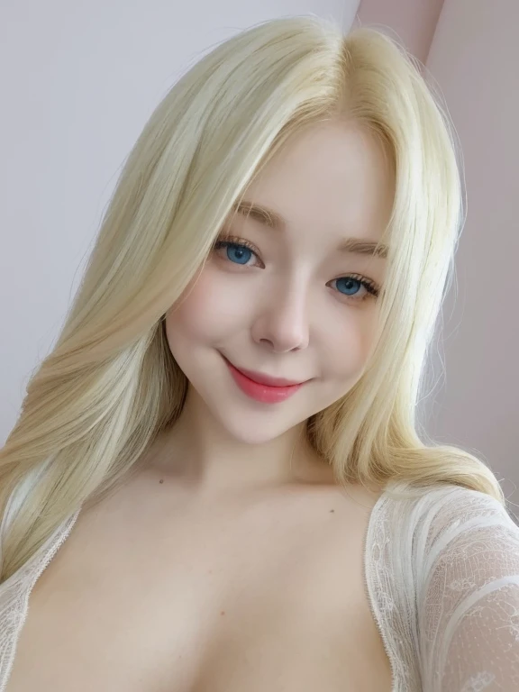 (realistic、masterpiece、Best Quality、8K、highres、white background, high resolution:1.3)、1 chubby girl:1.3)、grin smile, ((very very gigantic sagging breasts:1.3))、looking at viewers, naked:1.2、pale white skin、very blond hair ,very pale skin, extremely pale blonde hair, ivory pale skin, very white skin, pale skin, very pale white skin, very pale white skin,white skin and pale porcelain, white and pale skin, fair and pale skin!!,  long blonde hair, looking at viewers、super fine face and eyes、long blonde hair、 ((full breasts:1.3)), indoor、 upper body、