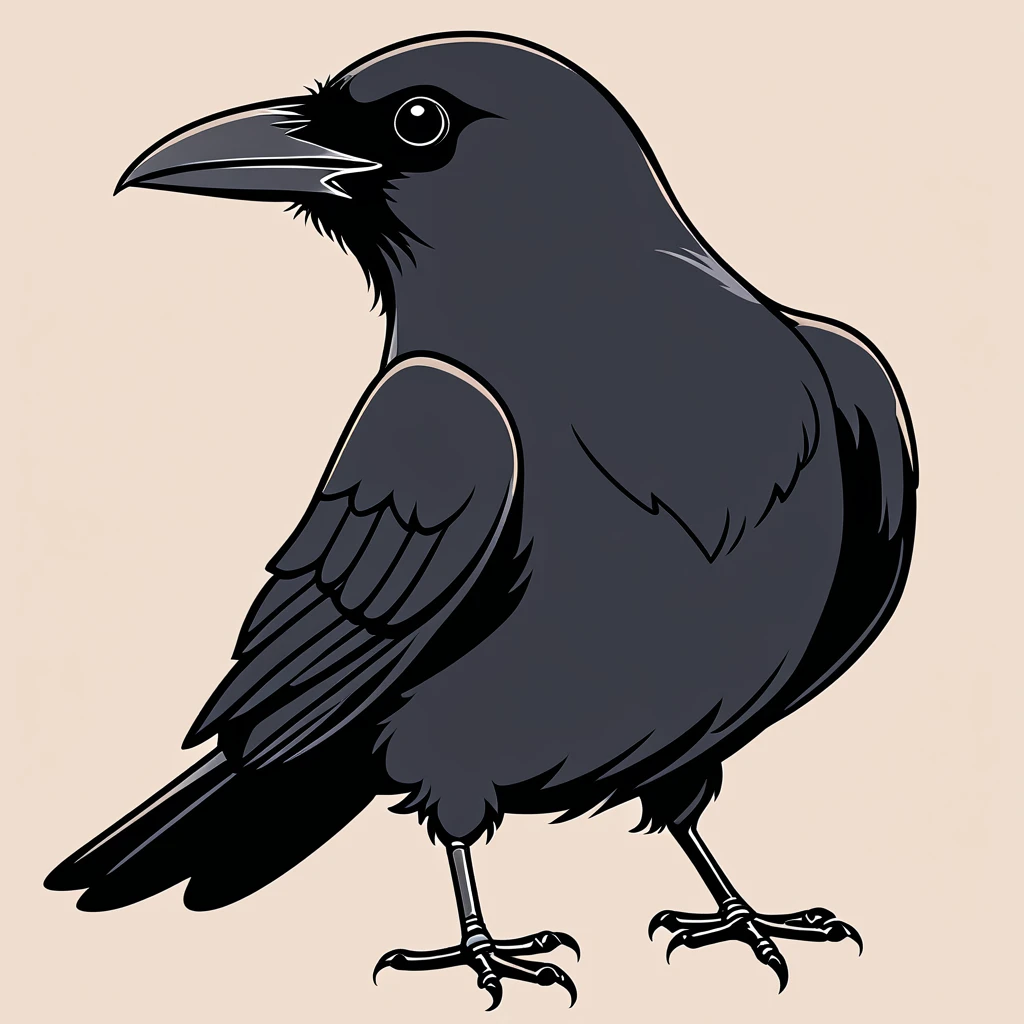 cute crow, illustration, vector graphics, strong contours