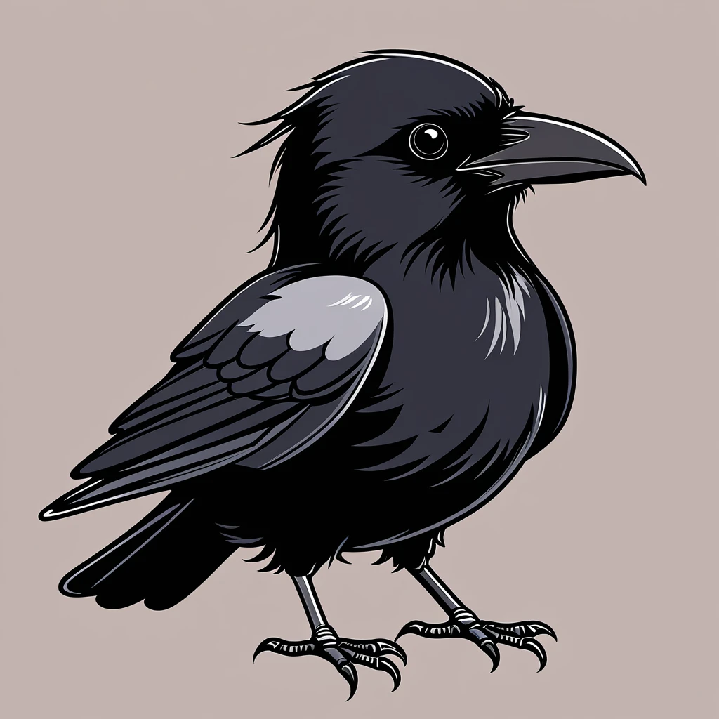 cute crow, illustration, vector graphics, strong contours