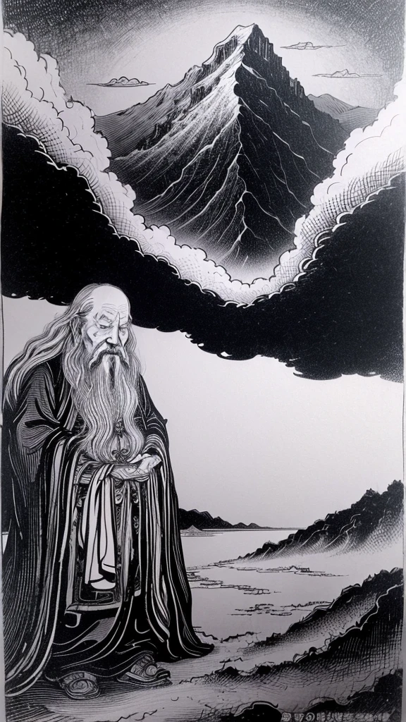 Immortal Sect，Clouds and mountains are foggy，Many palaces，Ink painting style。