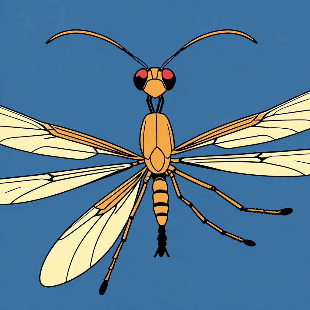 cute crane fly, illustration, vector graphics, strong contours
