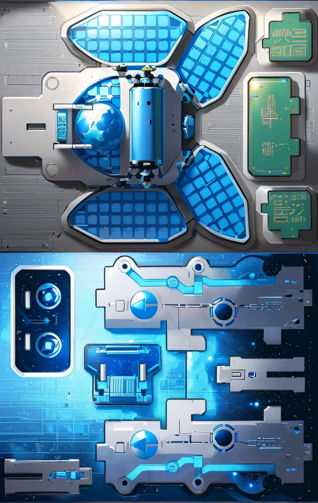 Mecha parts, highly detailed panel cuts, Spacesuit cartoon，Space car cartoon,  融合Mecha parts, highly detailed panel cuts,Plan of a small space station with computers, parts and components, 融合Mecha parts, simple Bionic explosion diagram, Very detailed schematic, Highly detailed toys, cyborg parts and components, Mecha details, Clean lines and flat colors, Mecha parts, Mechanical body, Bionic explosion diagram, Realistic shadow parts, Mechanical parts details