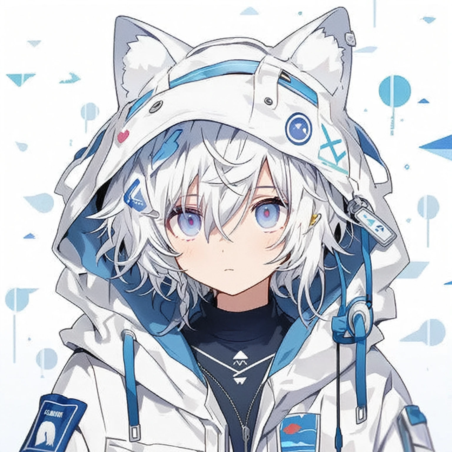 anime, A young woman with white hair and blue eyes wears a white jacket., tall anime guy with blue eyes, anime boy, anime girl with cat ears, detailed anime character art, anime character, cute anime catgirl, From Arknights, anime catgirl, key anime art, anime character art, clean detailed anime style, anime cat, clean detailed anime art