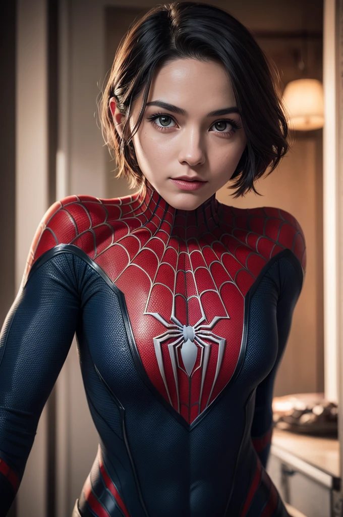 A photograph of Spider-Man, without mask, the 20s, bonitas, face detailed, looking at the camera, portraite, 8k hd, high qualiy