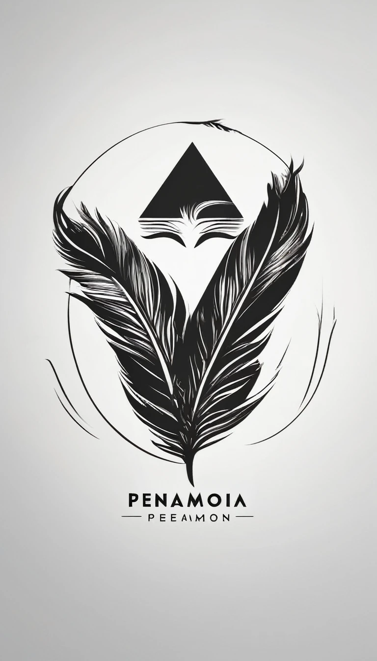 Create a minimal, modern, simple, inspirational, memorable, dream like logo design of a boy and a feather for the brand “Penamemoria".