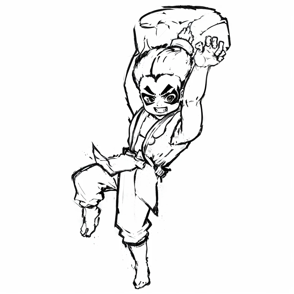 a drawing of a man in a karate outfit doing a kick, fight pose, fighting pose, attack pose, fighter pose, fighting stance, badass pose, super super dynamic dynamic pose, sketchy artstyle, karate pose, inspired by Kanbun Master, bold lineart, battle pose, heavy gesture style closeup, intimidating pose, martial art pose, villain pose, in fighter poses