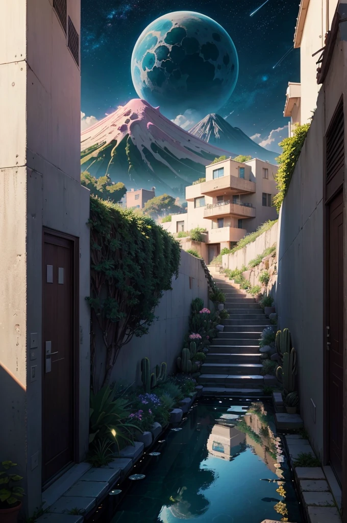 anime (best-quality:0.8), (best-quality:0.8), perfect anime illustration, we've been trying to reach you about your cars extended warranty, An illustration in collage style, with giant boulders, brutalist building sections, terraces, stairs, cacti, agave, concrete texture, multiple geometric shapes, hatch and cross hatching, planet saturn, volcano, moon, Luis Barragán's architectural style build, milky way galaxy, violet, one motorcycle, An illustration in collage style, with giant boulders, brutalist building sections, stairs, cacti, agave, concrete texture, multiple geometric shapes, hatch and cross hatching, planet saturn, volcano, moon, Luis Barragán's architectural style build, reflective pool, terraces. An elegant and modern build, in top of big boulders, with terraces, materials concrete, wood, steel and crystal, various gardens with tropical vegetation, cacti and rocks, stairs, a pool. In middle of sea, a big wave near, sunset, mountains and a volcano in the horizont, cute islands around, illustration format, cute color palette, detailed, masterpiece, award-winning work A 1999 Nissan GTR in Tron form r34 horizonte Lamborghini under a pink and purple sky, an anime drawing by Makoto Shinkai, trending on pixiv, magical realism, beautiful anime scene, cosmic skies. by makoto shinkai, ( ( makoto shinkai ) ), by makoto shinkai, anime background art, style of makoto shinkai
