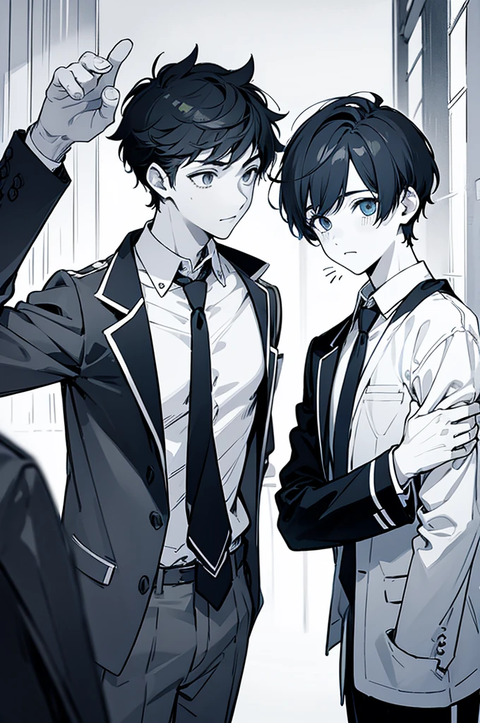 jacket, tie, two boys(cute boy and cool boy),