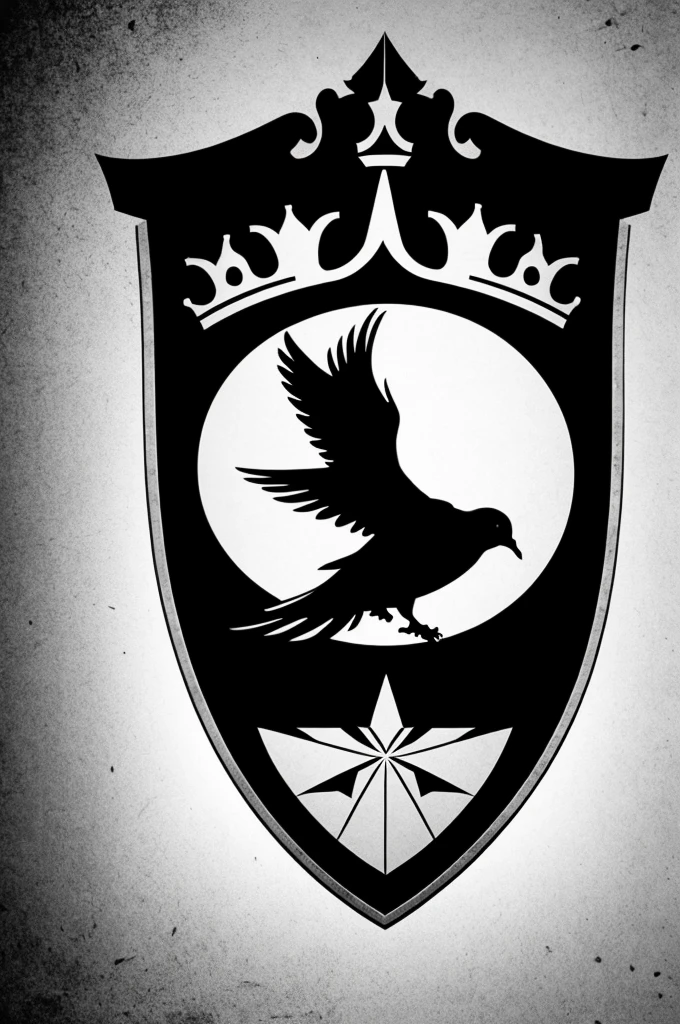 Create a circular shield. In the center of the shield put the silhouette of a dove and that the dove has a crown on and that it is posing on an m4 and everything in black and white 