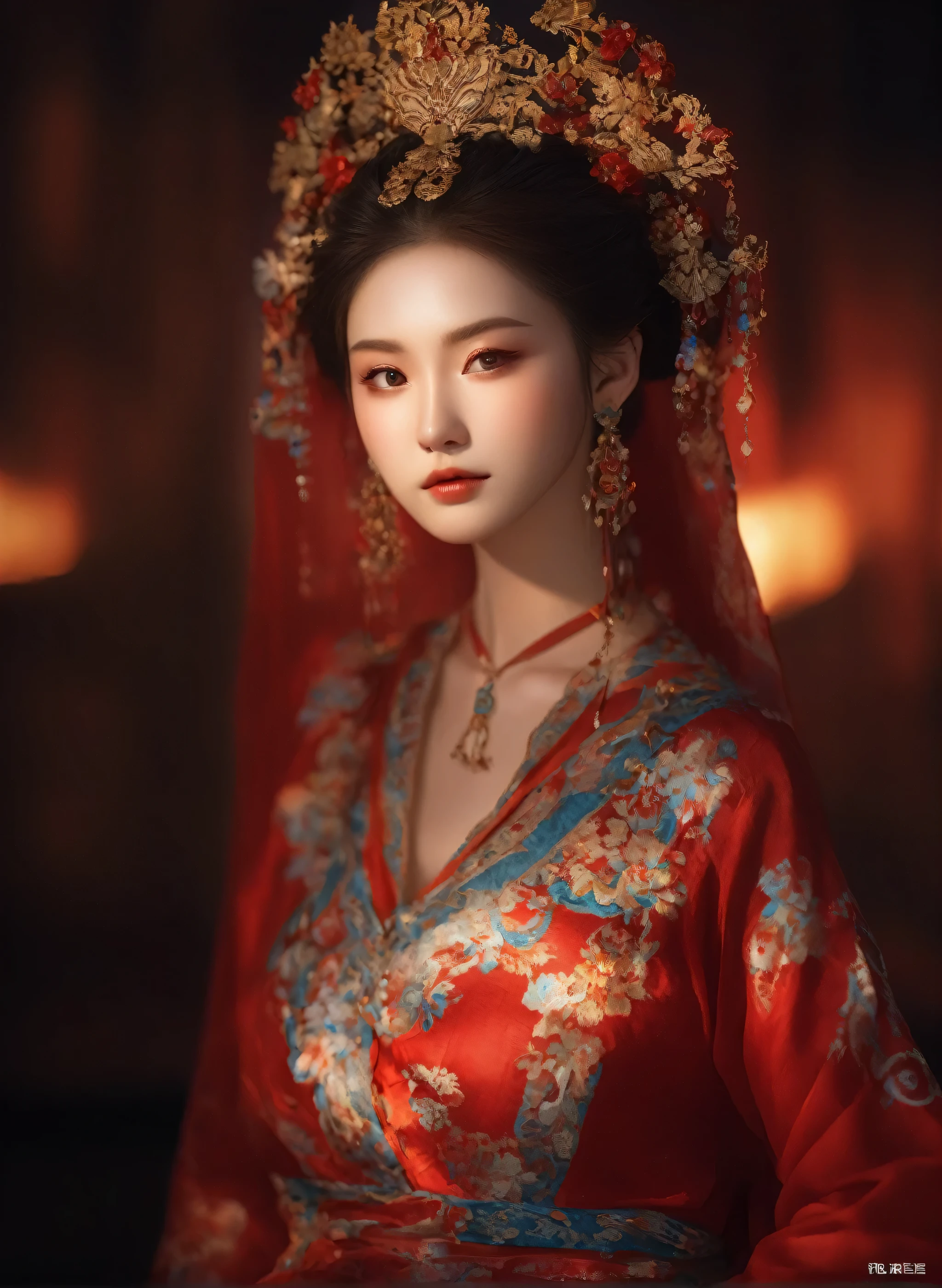 (masterpiece, best quality, Very detailed, The best shadow), (Detailed background), (Delicate face), High contrast, (Optimal lighting, Extremely refined), Colorful, Extremely detailed, Dramatic lighting, Beautiful background, Intricate details, (1 girl, Solitary, Colorful hair, Pointed face, Red Eyes, Hair between the eyes, Dynamic Angle, Red clothes), Looking at the audience, Blood,(Broken Gek Ring, in the room, whole body, Delicate eyes, beautiful eyes, 8K, 4K, best quality, masterpiece, beautiful eyes, realism
