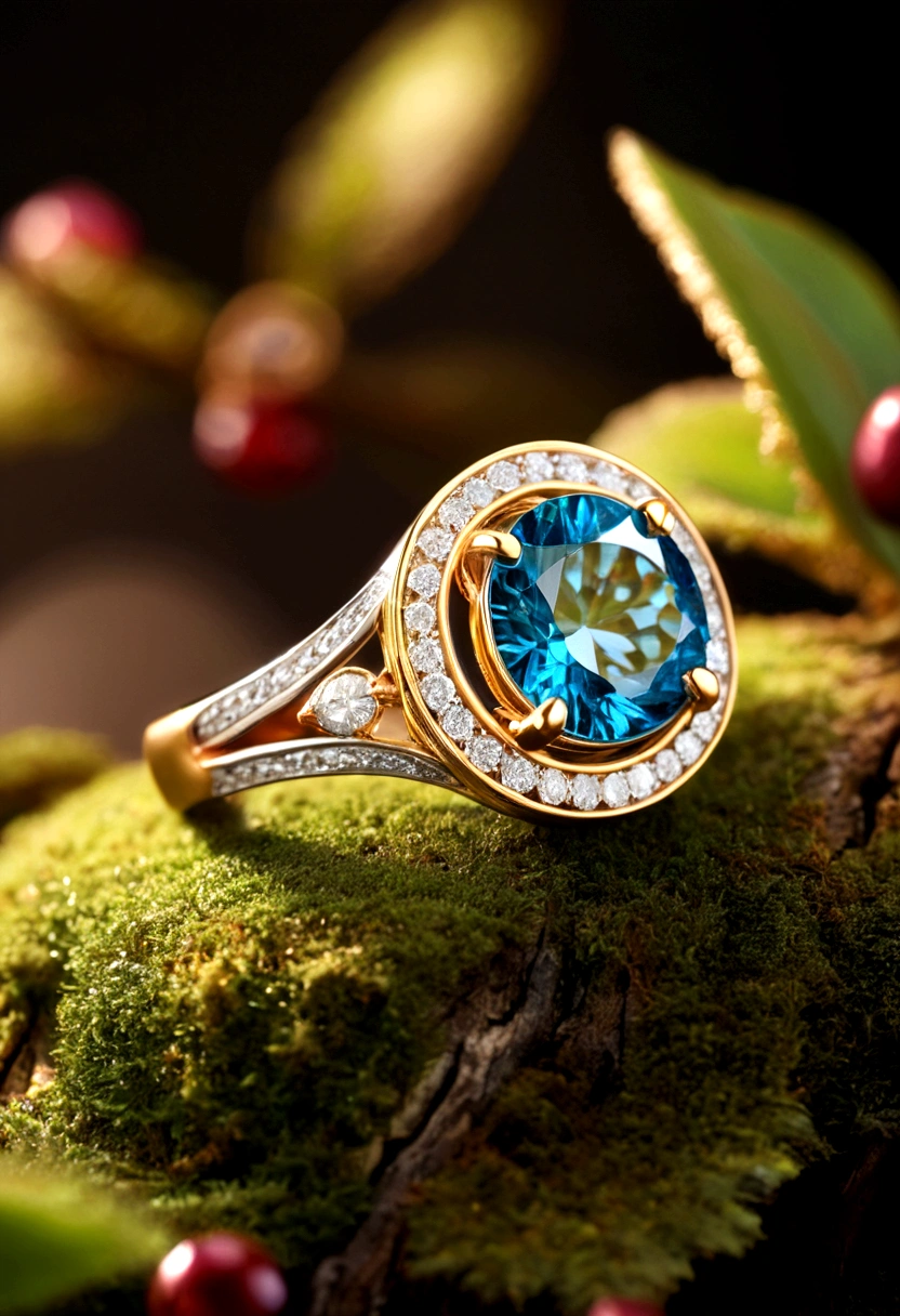 Describe the breathtaking elegance of the luxurious tree ring adorned with diamonds , highly detailed, 8k