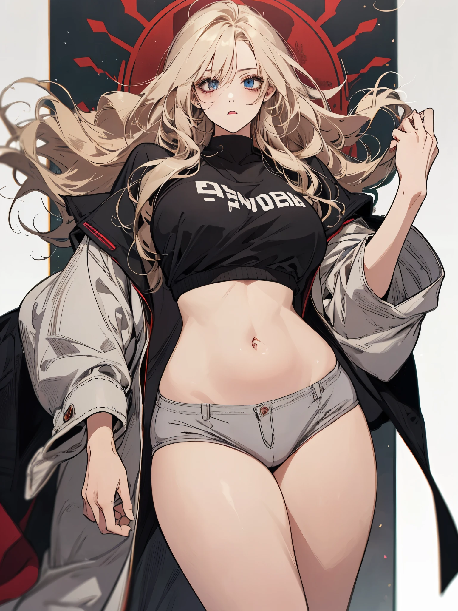 Beautiful plus size anime girl, fashion able overweight girl, pretty, large breasts, wide hips, big tummy, large stomach, cute stomach bump, fashion, outfit, cool pretty clothes, long hair, waist length hair, blonde hair, straight hair, stomach rolls, back rolls, fat, overweight