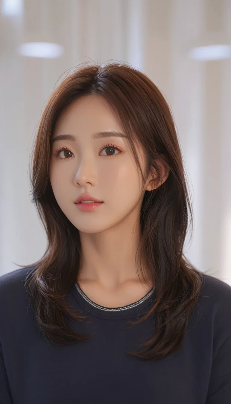 Best Quality, 8k, Masterpiece, (Portrait: 1.3), (photo realistic:1.4), (hyper realistic:1.4), Sharp Focus, looking at viewer, (smoother lighting:1.1), (increase cinematic lighting quality:0.9), realistic lighting, backlighting, light on face, ray trace, (brightening light:1.2), (Increase quality:1.4), sharp detail, (best quality real texture skin:1.4), finely detailed eyes, black_eyes, finely detailed face, 25 year old Korean woman