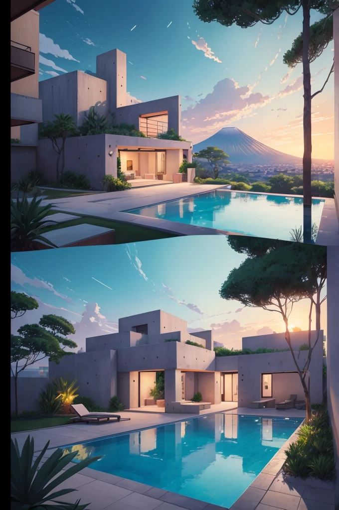 anime (best-quality:0.8), (best-quality:0.8), perfect anime illustration, we've been trying to reach you about your cars extended warranty, An illustration in collage style, with giant boulders, brutalist building sections, terraces, stairs, cacti, agave, concrete texture, multiple geometric shapes, hatch and cross hatching, planet saturn, volcano, moon, Luis Barragán's architectural style build, milky way galaxy, violet, one motorcycle, An illustration in collage style, with giant boulders, brutalist building sections, stairs, cacti, agave, concrete texture, multiple geometric shapes, hatch and cross hatching, planet saturn, volcano, moon, Luis Barragán's architectural style build, reflective pool, terraces. An elegant and modern build, in top of big boulders, with terraces, materials concrete, wood, steel and crystal, various gardens with tropical vegetation, cacti and rocks, stairs, a pool. In middle of sea, a big wave near, sunset, mountains and a volcano in the horizont, cute islands around, illustration format, cute color palette, detailed, masterpiece, award-winning work A 1999 Nissan GTR in Tron form r34 horizonte Lamborghini under a pink and purple sky, an anime drawing by Makoto Shinkai, trending on pixiv, magical realism, beautiful anime scene, cosmic skies. by makoto shinkai, ( ( makoto shinkai ) ), by makoto shinkai, anime background art, style of makoto shinkai