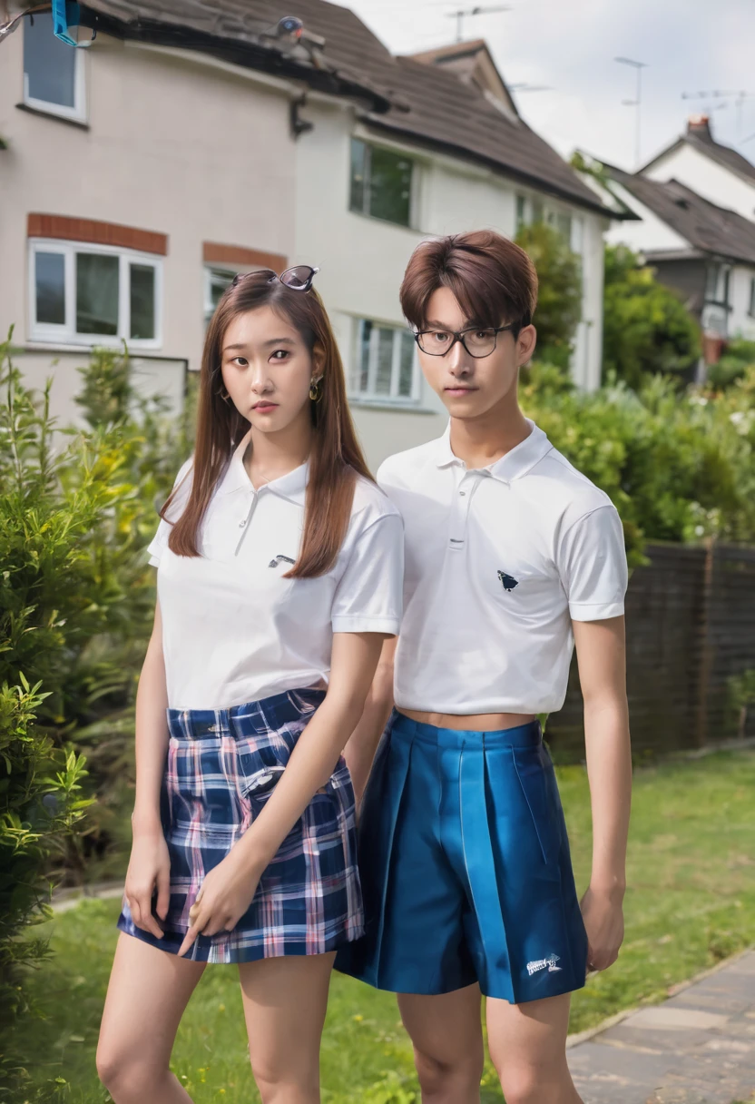 20 year old brother wearing shorts wigh his twin sister wearing skirt