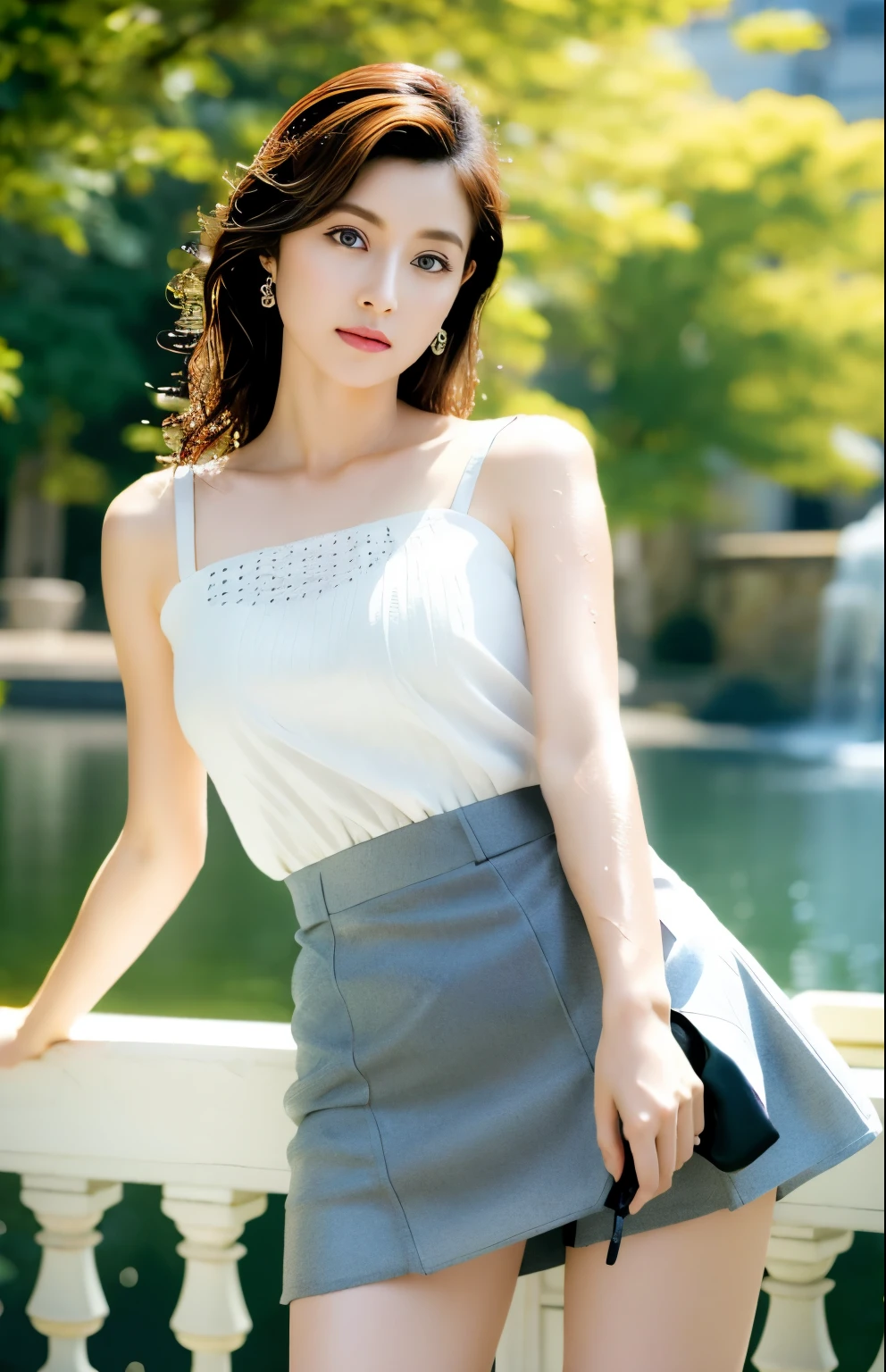 (Masterpiece), Top quality, Very detailed, (Watercolor), Flowers, Delicate and beautiful, Platinum hair, (bottom), (1 girl: 1.4), (Solo: 1.2),, (Wet blouse: 1.3), Wet blouse shoulder to shoulder, cured, Bare shoulders, (lower:1.2), Beautiful eyes, (hairy hair), Photos, Over the shoulder photography, Alex Maleyev, Pro, Canon Camera, Nikon Camera, Sharp, Bokeh, Studio Quality, Fisheye, Robert Capa, Photorealistic, Ultra High Resolution, Complex, Ultra Detailed, (Skindentation), Cute, Female, Detailed Body, (Detailed Face: 1.1), (Contoured Iris), (Hydro Color Lens), (Perfect Eyes), 4K, Gorgeous, (Masterpiece: 1.2), (Best Quality: 1.2), Some beautiful women, dresses, seductive poses, extreme hourglass figures, clubs, dances, ((miniskirts: 1.4))