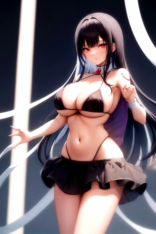 My name is Yukiko.I am a white test woman with long Sky blue hair,red eye color.I am 1.62 cm tall . My breasts measure 200 cm, my waist 40 cm and my hips 200 cm. Dressed in a black string bikini . With big breasts 200 cm