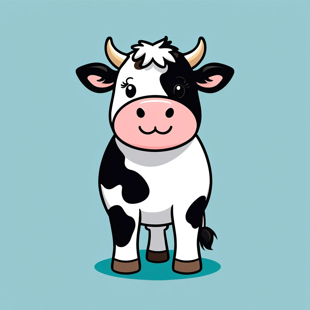 cute cow, illustration, vector graphics, strong contours