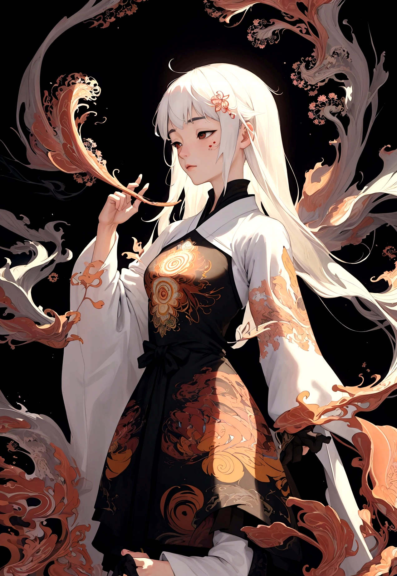 Official Art, Unity 8K wallpaper, Extremely detailed, beautiful and aesthetic, masterpiece, best quality, (zendispute, Mandala, dispute, endispute), (Fractal Art:1.3) , 1 Girl, Extremely detailed, Dynamic Angle, Cowboy shooting, The most beautiful form of chaos, elegant, Barbarian design, Vibrant colors, , author：James Jean, Robbie Devi Antonio, Ross Chen, French Bacon, It was cold, Adrian Genius, Petra Corrette, Gerhard Richter, Takato Yamamoto, Ashley Wood, atmosphere, The ecstasy of notes, The flowing notes are clearly visible