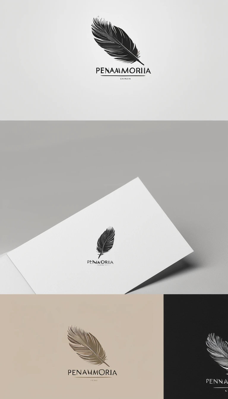 A minimal, modern, simple, cinematic logo design for the brand “Penamemoria". Create a modern, minimalistic, high-quality, logo of a bird feather