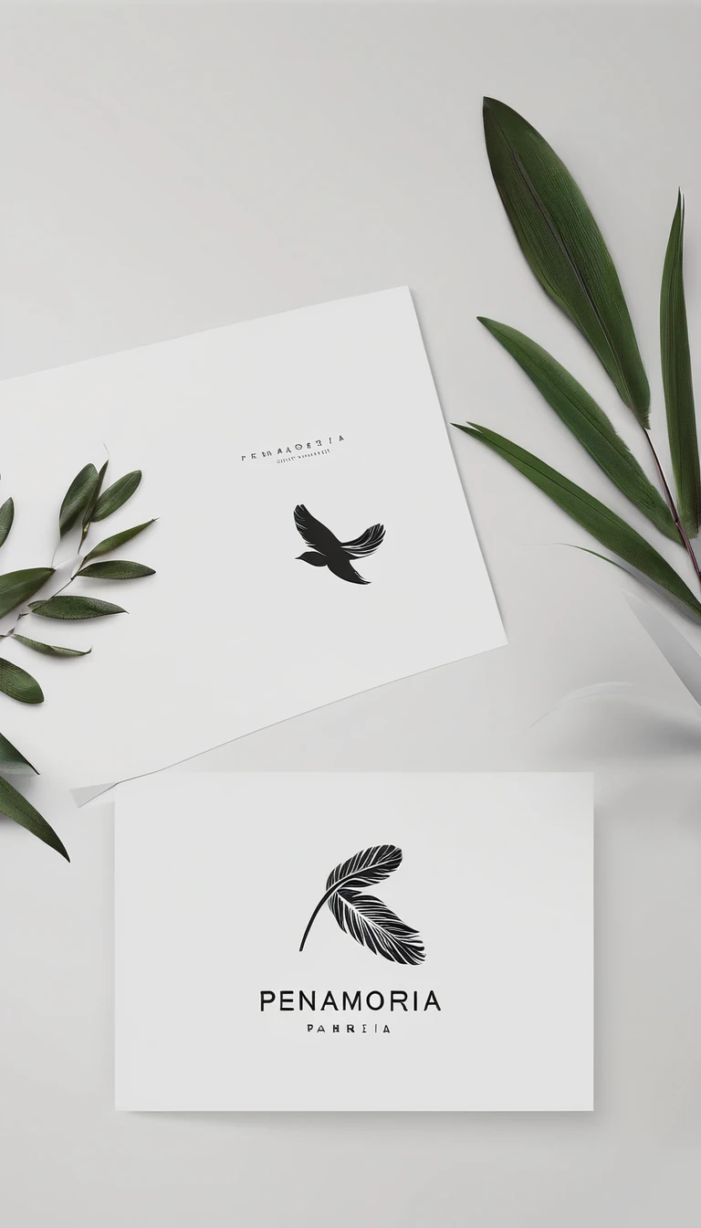 A minimal, modern, simple, cinematic logo design for the brand “Penamemoria". Create a modern, minimalistic, high-quality, logo of a bird feather