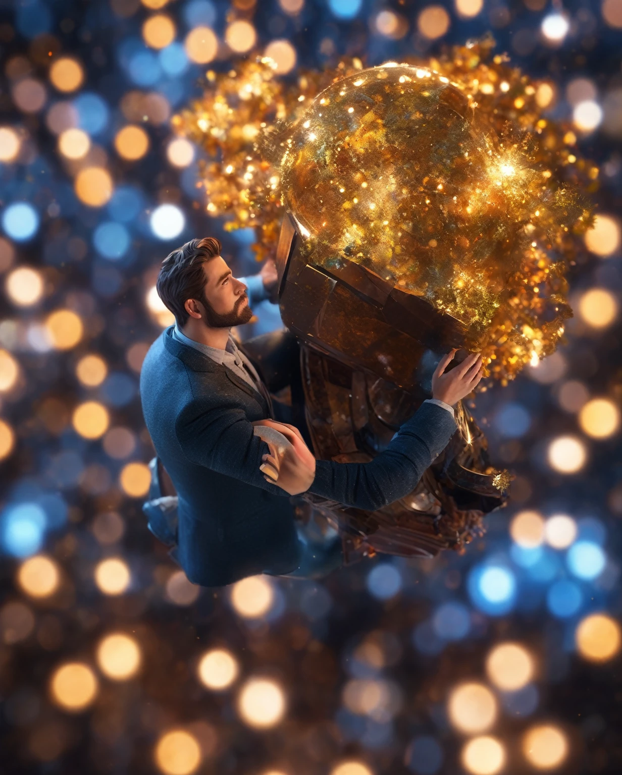 from above, Bokeh, Ultra HD, masterpiece, High Detail, high quality, The award-winning, best quality, high resolution, 16K,
(Looking up),Big dumb object,(Huge handsome man's head sculpture inverted in water:1.3),Great Wilderness,Dental density,old,Dead Branches,The Human Soul Art Style by Philip Hodat, realism ,BDO works by American digital artist Stuart Lippincott,Use advanced toning and shading,Creates a dazzling and mysterious light,Deep spatial pattern and mysterious atmosphere,Building a sci-fi mechanical world,Highlighting the insignificance of human beings,And the fear of the unknown,Minimalist Art,fantasy,Surrealism,Black and orange background,