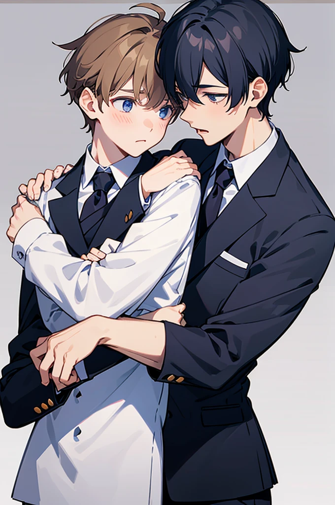Face Focus、Two boys(Cute boys and handsome boys)、Blazer uniform、tie、They are hugging each other