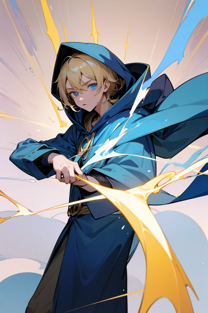 (((Rudeus))),((Obra-prima do anime))), Concentrando Magia verde azul, vortex, particuls, (sentado), 1 garoto, ambiente de fantasia, (((rindo))), (vista frontal)