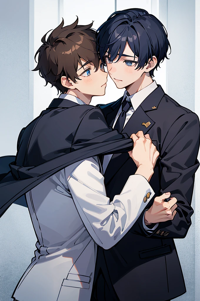 Face Focus、Two boys(Cute boys and handsome boys)、Blazer uniform、tie、They are hugging each other