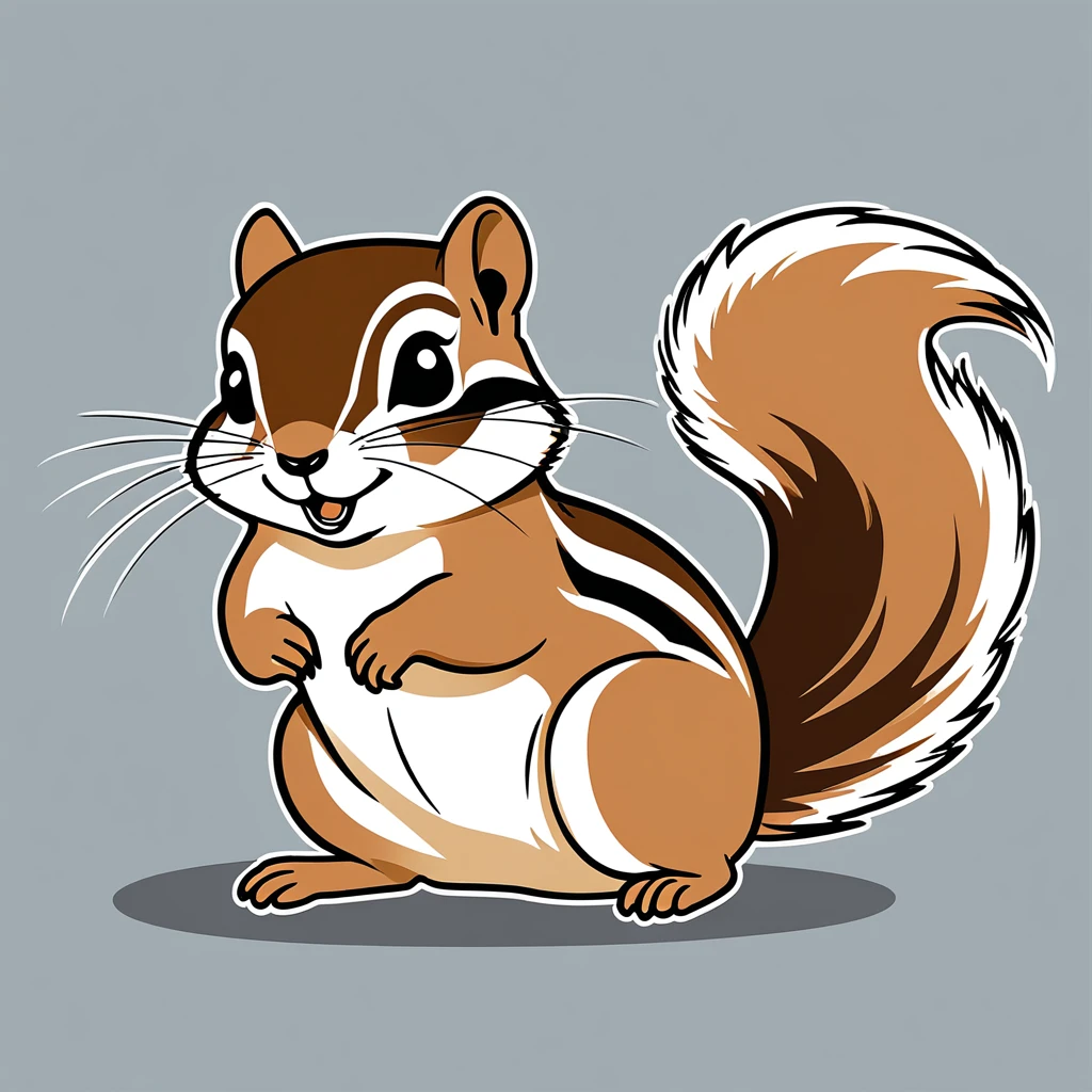 cute chipmunk, illustration, vector graphics, strong contours