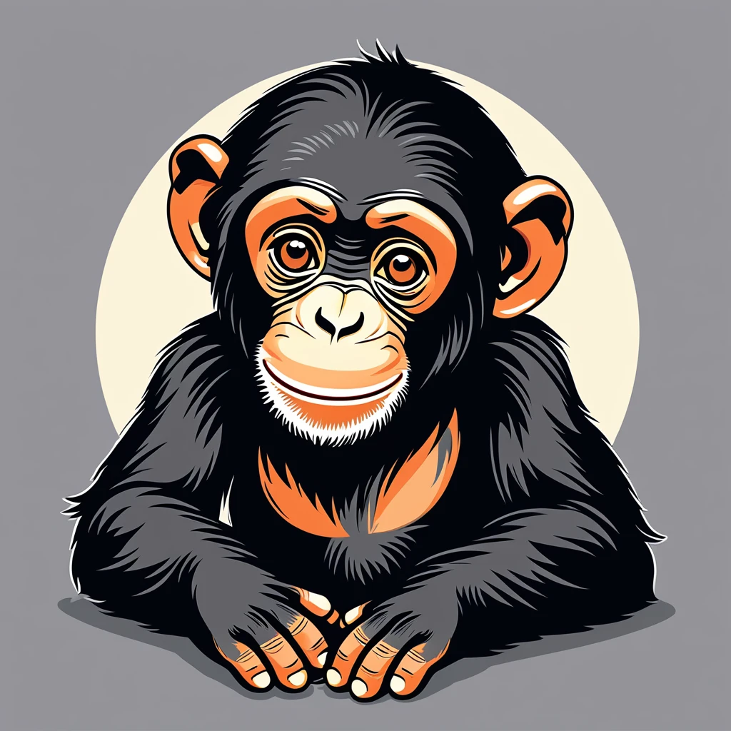 cute chimpanzee, illustration, vector graphics, strong contours
 