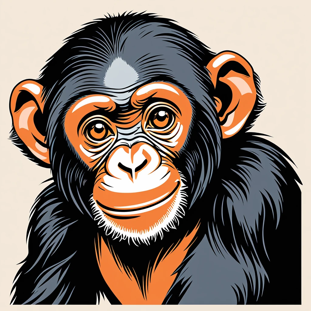 cute chimpanzee, illustration, vector graphics, strong contours