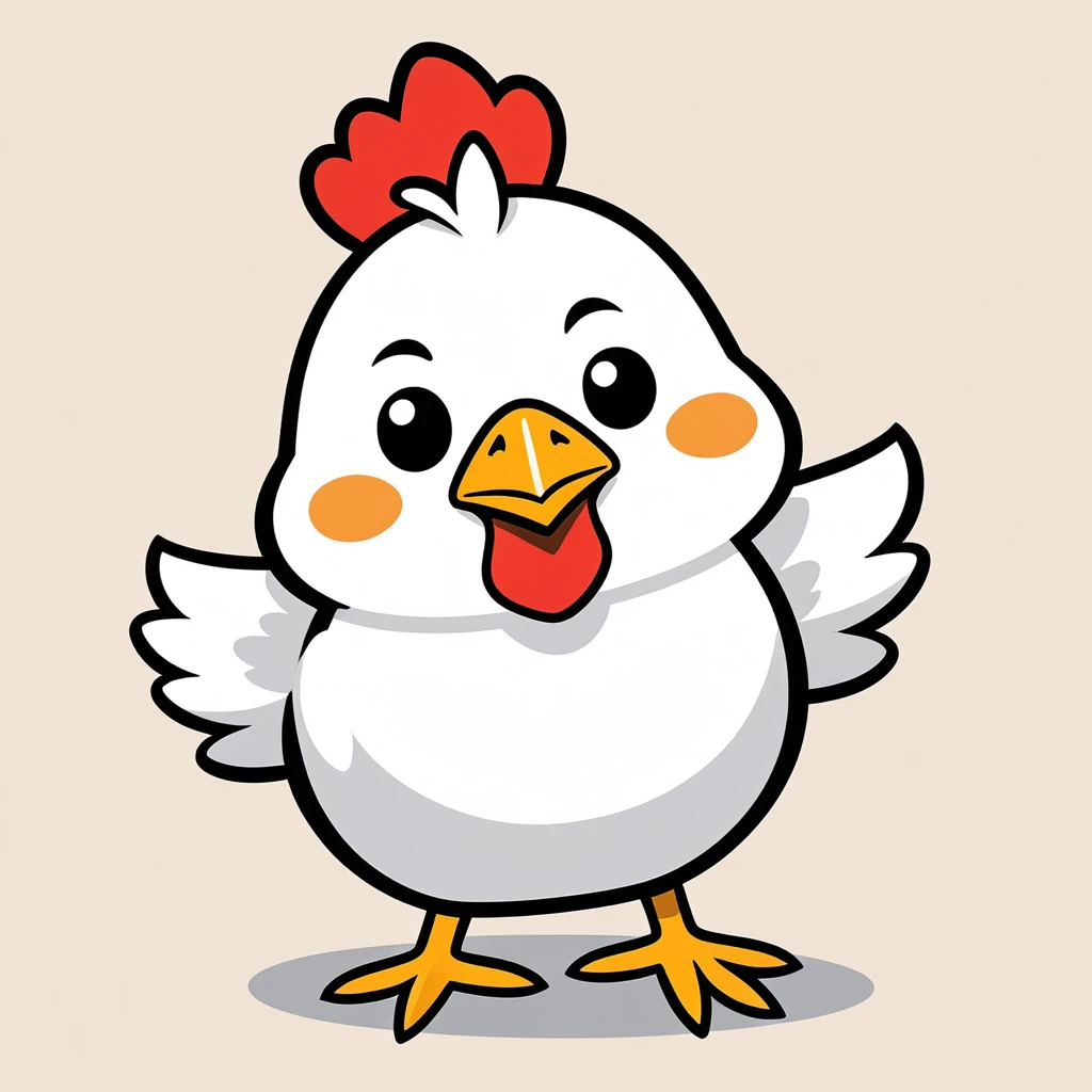 cute chicken, illustration, vector graphics, strong contours