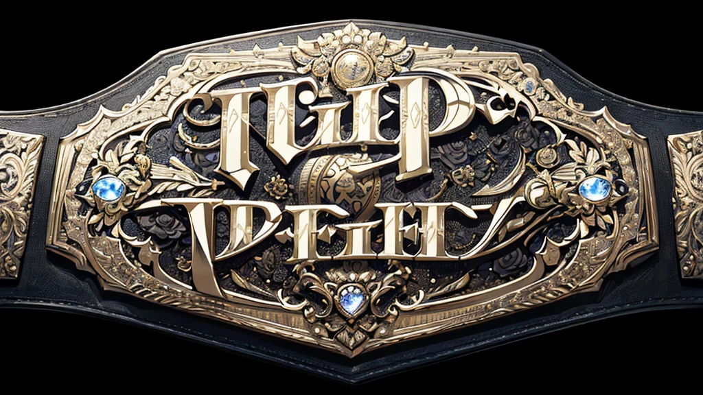 Close-up view of a championship belt with an intricate design, featuring the words "Nap in Peace" in bold, Gothic-style font at the center. The belt is adorned with detailed engravings and surrounded by sparkling gemstones, adding a luxurious and elegant touch. The main colors are gold and black, enhancing the sense of wealth and gravity. The belt's design includes ornate patterns and decorations that give it a majestic and prestigious appearance. The overall atmosphere conveys luxury, elegance, and importance, emphasizing the significance of rest and peace.
