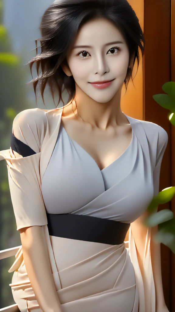 cinematic, Blue hour, (((Ultimate ultra Photorealistic, ultimate high-quality 32k photo))),(((An American shot photo, crossed arms, a40yo ultimate beautiful &cute Japanese actress, looking at viewer:1.5))),(((She has a very intelligent and ultimate beautiful Japanese face&black eyes, pointy nose, ultra detailed face, oval face, blushing cheeks, ultimate well-proportioned face, seductive smile))),((black elegant wet short bob, very light naturally makeup)),(((She has the ultimately perfect nice&Sensual proportions, very just fitted v-neck half sleeve white elegant business buttonless Open-collar blouses , white beautiful ultimate realistic glossy wet Japanese lady Fair and beautiful sweaty skin , A simple and modest silver necklace,Stormy Summer very Humid and Hot very dark Night ,Tokyo business night street)))