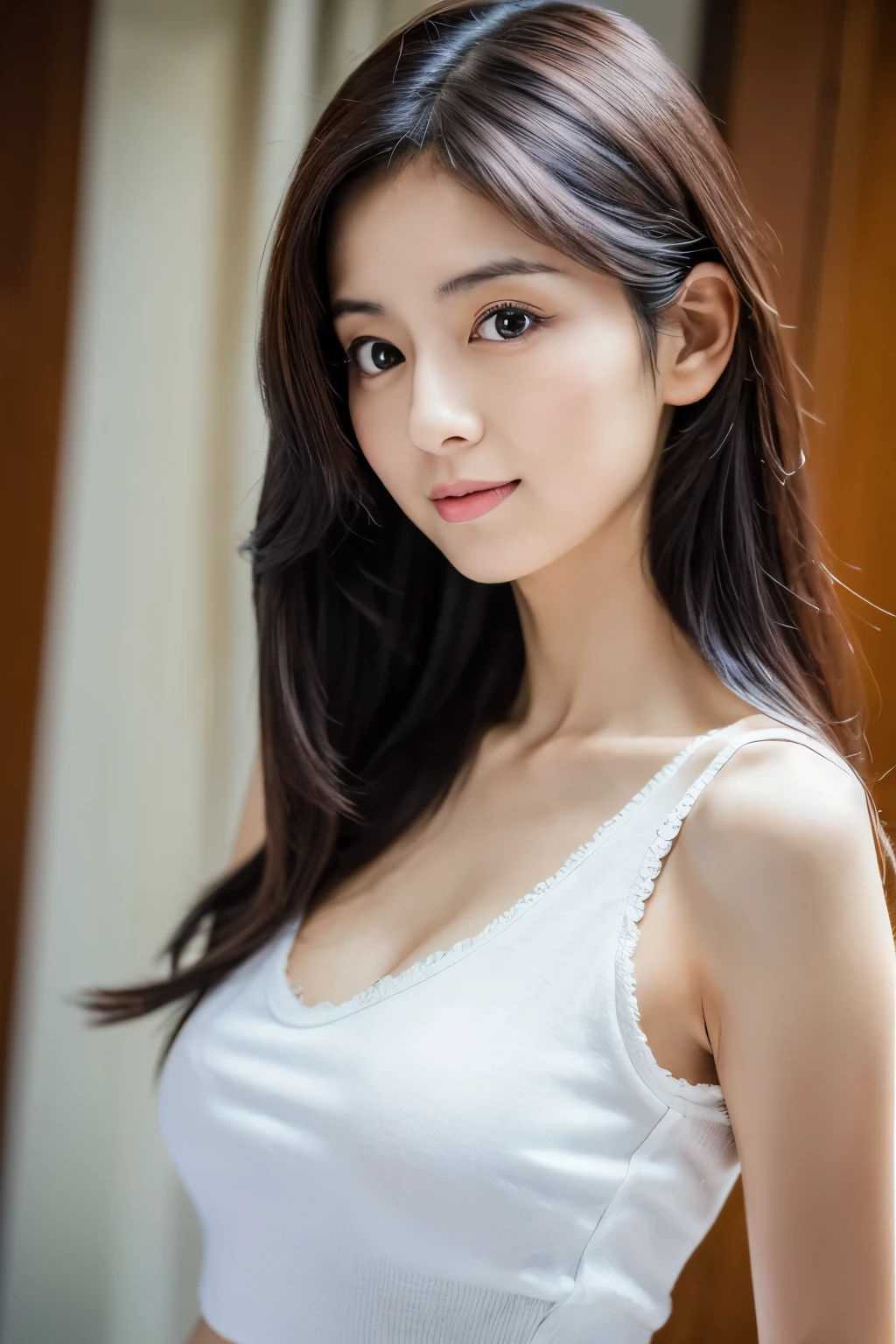 High quality, High resolution, 8K, masterpiece, Skinny Japanese lady, 30 years old, cute face, beautiful face, detailed face, beautiful eyes, detailed eyes, small breasts, very thin waist