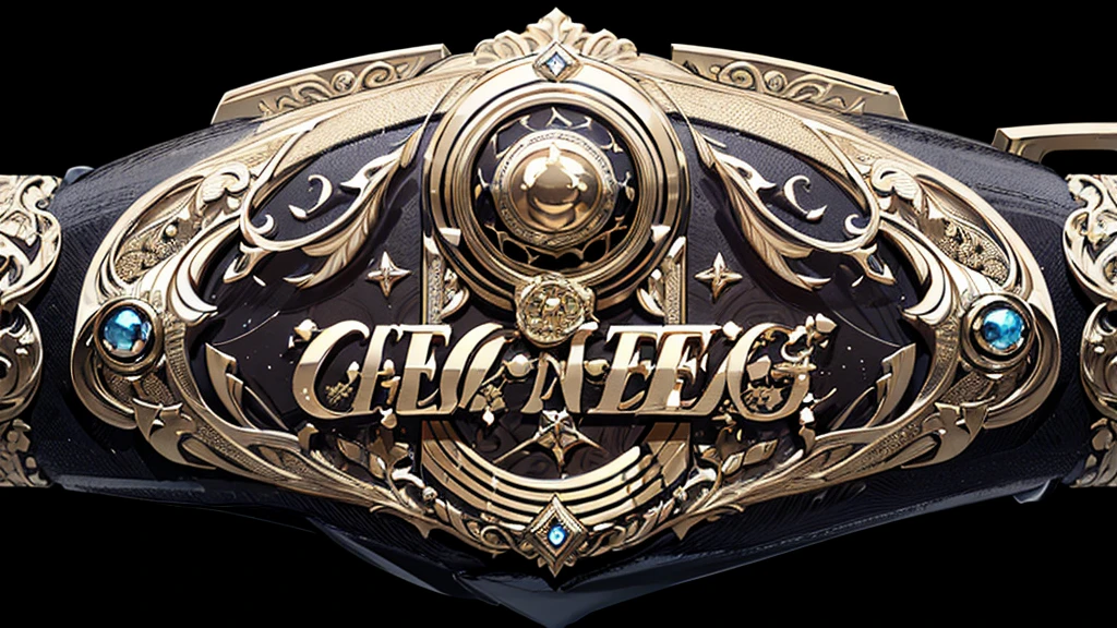 Close-up view of a championship belt with an intricate design, featuring the words "Nap in Peace" in bold, Gothic-style font at the center. The belt is adorned with detailed engravings and surrounded by sparkling gemstones, adding a luxurious and elegant touch. The main colors are gold and black, enhancing the sense of wealth and gravity. The belt's design includes ornate patterns and decorations that give it a majestic and prestigious appearance. The overall atmosphere conveys luxury, elegance, and importance, emphasizing the significance of rest and peace.
