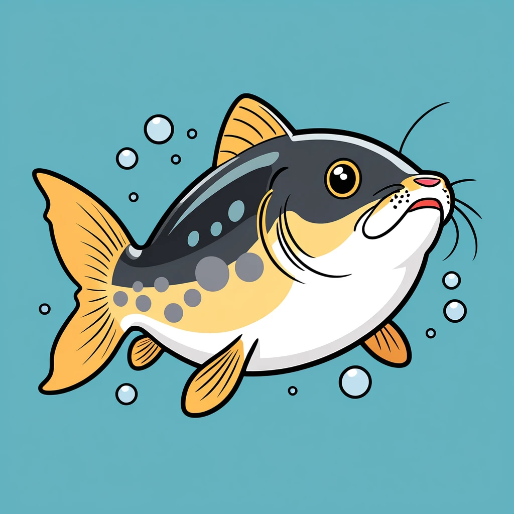 cute catfish, illustration, vector graphics, strong contours