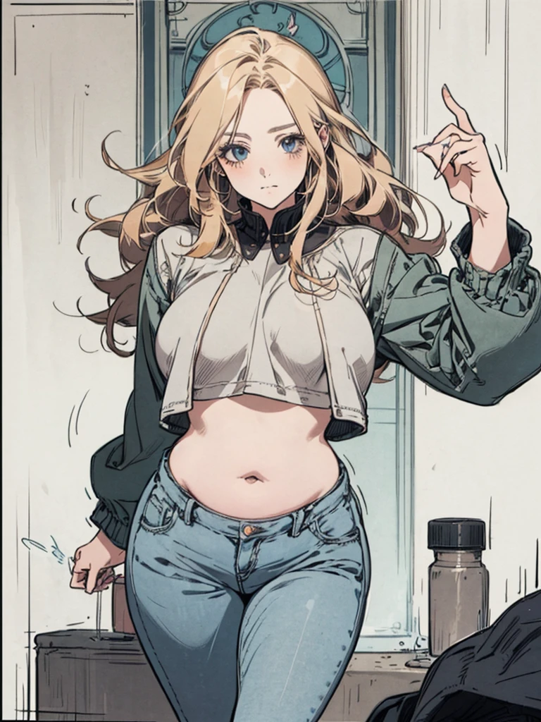 Beautiful plus size anime girl, fashion able overweight girl, pretty, large breasts, wide hips, big tummy, large stomach, cute stomach bump, fashion, outfit, cool pretty clothes, long hair, waist length hair, blonde hair, straight hair, stomach rolls, back rolls, fat, overweight 