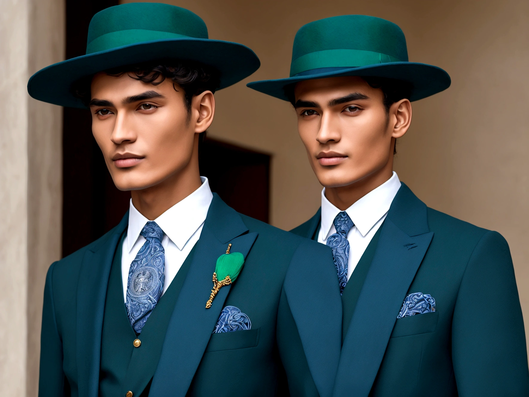 Man,wear blue suit,wear green hat,he is Uno master