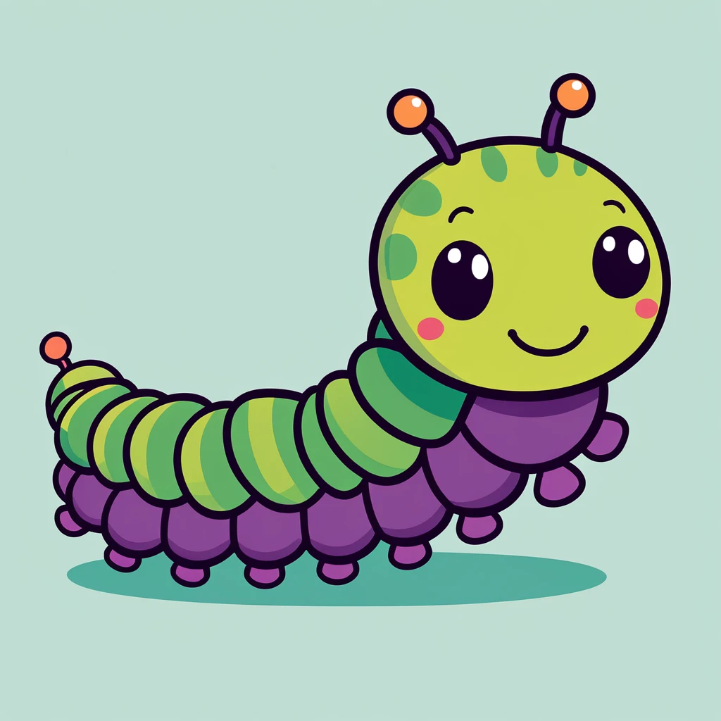 cute caterpillar, illustration, vector graphics, strong contours
