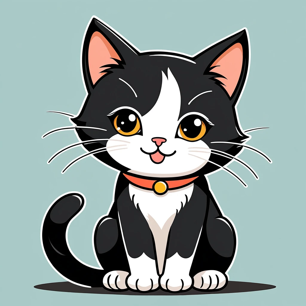 cute cat, illustration, vector graphics, strong contours
