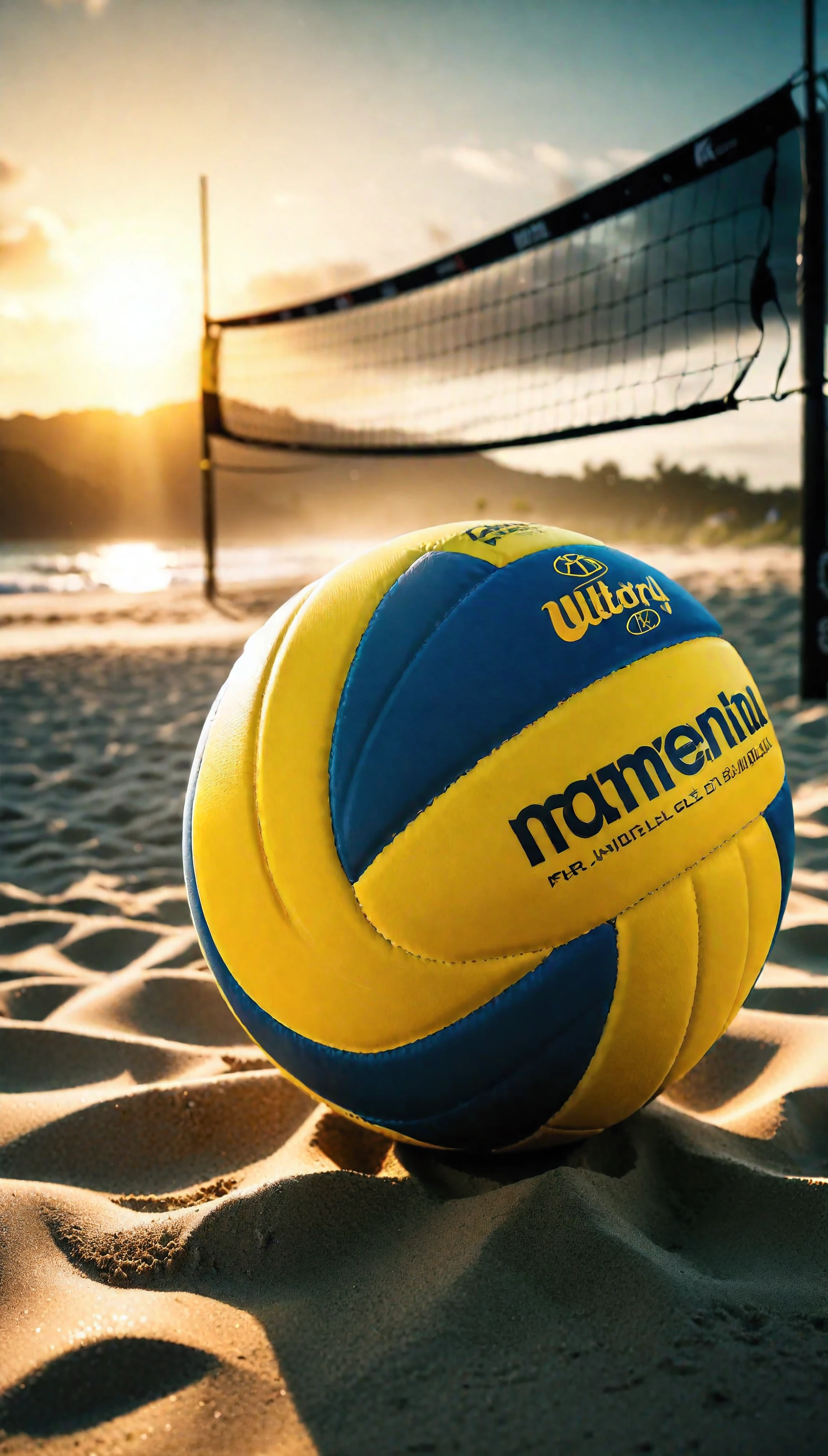 ((Masterpiece in maximum 16K resolution):1.6),((soft_color_photograpy:)1.5), ((Ultra-Detailed):1.4),((Movie-like still images and dynamic angles):1.3). | ((a beach volleyball at beach during sunset):1.2), ((cinematic lighting, dramatic sky, serene ocean, vibrant colors, golden sunlight):1.2), (fish eye lens), (focus on the beach volleyball), (atmospheric haze), (sands,), (nature photography style), (visual experience),(Realism), (Realistic),award-winning graphics, dark shot, film grain, extremely detailed, Digital Art, rtx, Unreal Engine, scene concept anti glare effect, All captured with sharp focus. | Rendered in ultra-high definition with UHD and retina quality, this masterpiece ensures anatomical correctness and textured skin with super detail. With a focus on high quality and accuracy, this award-winning portrayal captures every nuance in stunning 16k resolution, immersing viewers in its lifelike depiction. | ((perfect_composition, perfect_design, perfect_layout, perfect_detail, ultra_detailed)), ((enhance_all, fix_everything)), More Detail, Enhance.