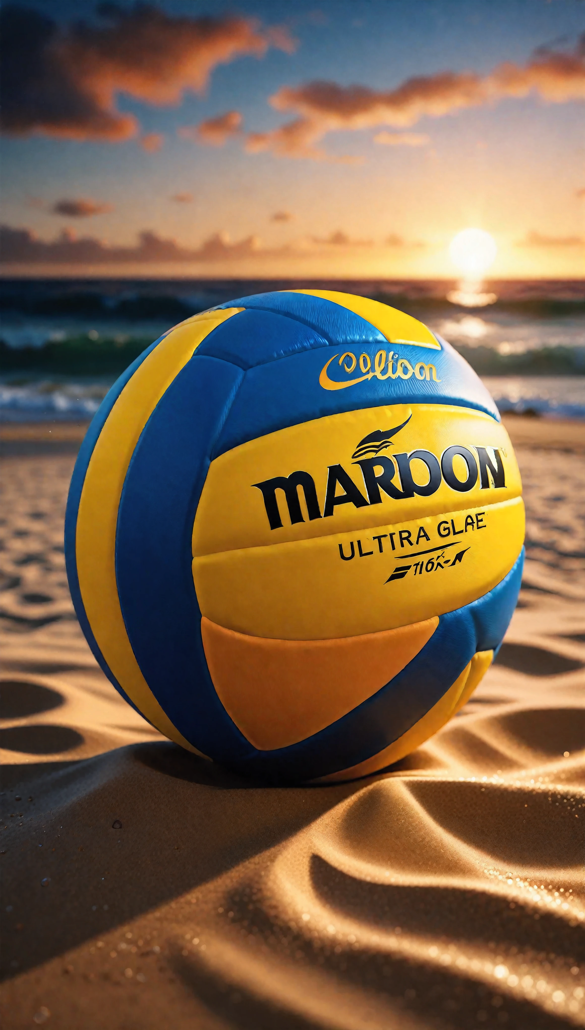 ((Masterpiece in maximum 16K resolution):1.6),((soft_color_photograpy:)1.5), ((Ultra-Detailed):1.4),((Movie-like still images and dynamic angles):1.3). | ((a beach volleyball at beach during sunset):1.2), ((cinematic lighting, dramatic sky, serene ocean, vibrant colors, golden sunlight):1.2), (fish eye lens), (focus on the beach volleyball), (atmospheric haze), (sands,), (nature photography style), (visual experience),(Realism), (Realistic),award-winning graphics, dark shot, film grain, extremely detailed, Digital Art, rtx, Unreal Engine, scene concept anti glare effect, All captured with sharp focus. | Rendered in ultra-high definition with UHD and retina quality, this masterpiece ensures anatomical correctness and textured skin with super detail. With a focus on high quality and accuracy, this award-winning portrayal captures every nuance in stunning 16k resolution, immersing viewers in its lifelike depiction. | ((perfect_composition, perfect_design, perfect_layout, perfect_detail, ultra_detailed)), ((enhance_all, fix_everything)), More Detail, Enhance.