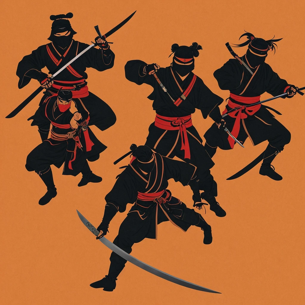 A samurai and a ninja are cutting each other&#39;s bodies