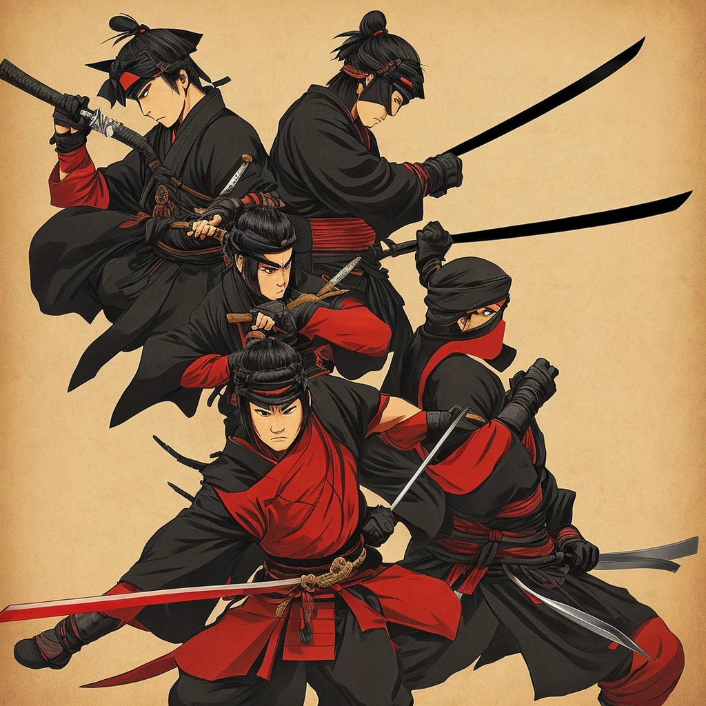 A samurai and a ninja are cutting each other&#39;s bodies