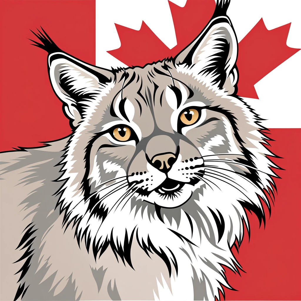 cute canada lynx, illustration, vector graphics, strong contours