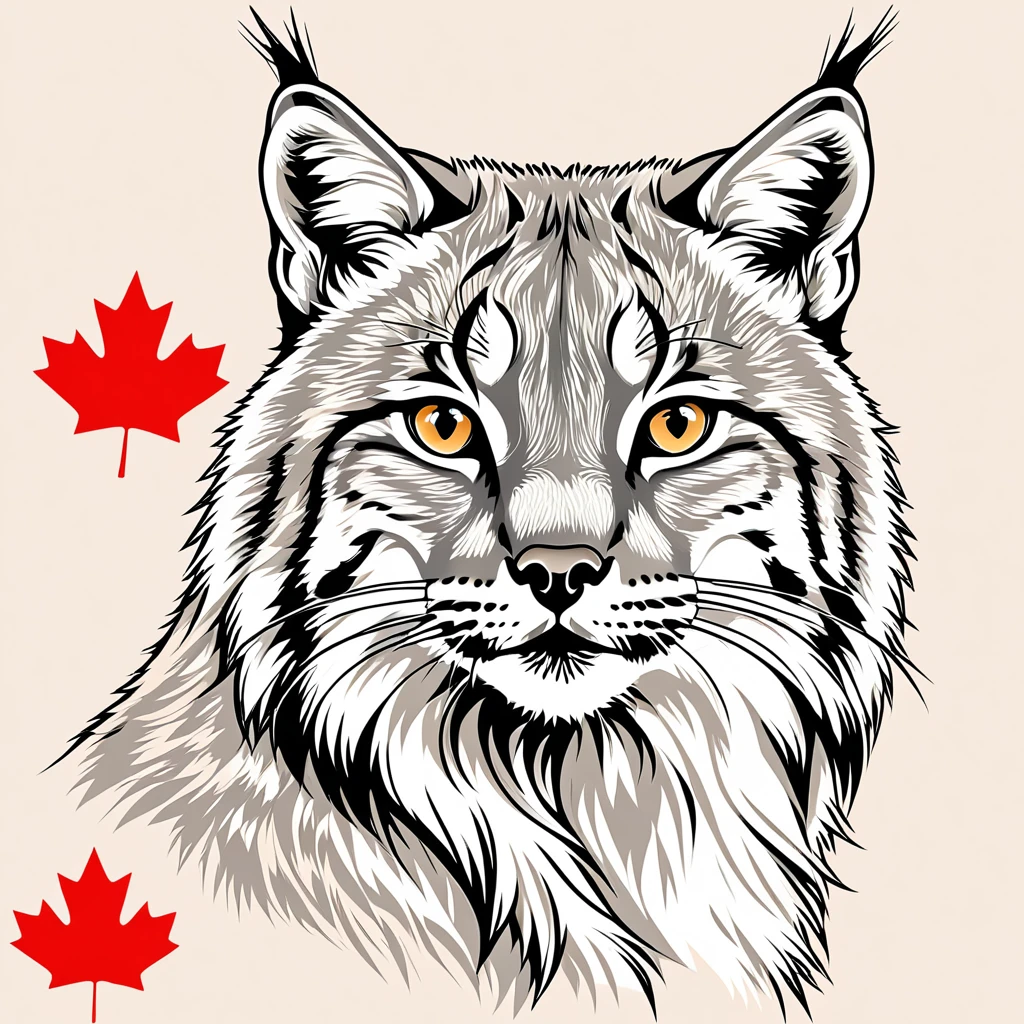 cute canada lynx, illustration, vector graphics, strong contours